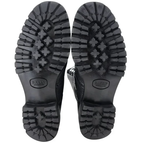 Bally of Switzerland Black Grain Leather Combat Boots Men 8 Wingtip Birbur Shoes - Picture 2 of 13